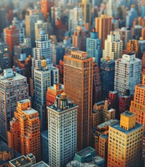 Fototapeta premium Small buildings and large buildings stand side by side in a densely populated city.