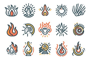 Collection of fire and water themed icons for various design projects