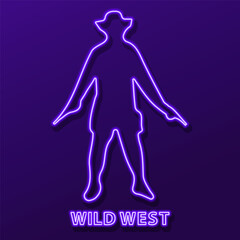 wild west neon sign, modern glowing banner design, colorful modern design trend. Vector illustration.