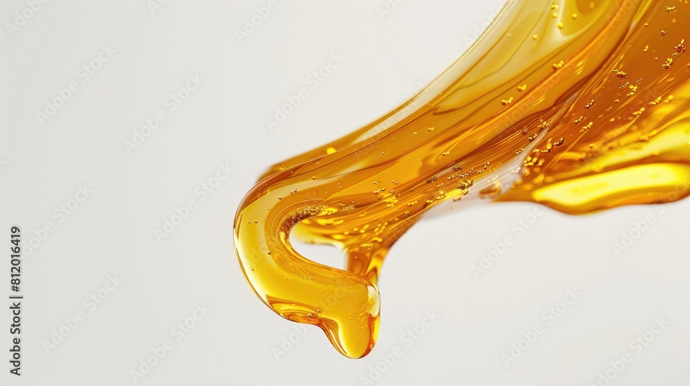 Poster A close up of a liquid drop on a white surface. Suitable for science and nature concepts