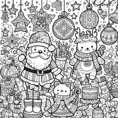 A coloring page of a christmas theme image art photo card design illustrator.