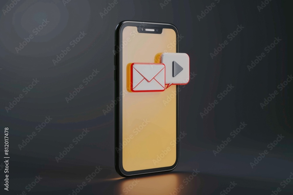 Poster a modern cell phone displaying an email icon. perfect for technology concepts