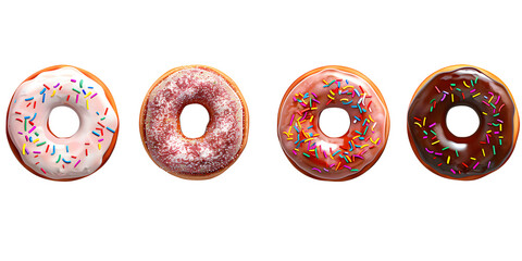 Assorted donuts on transparent background