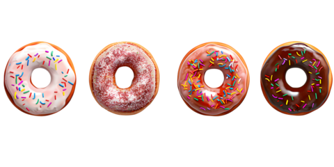 Assorted donuts on transparent background