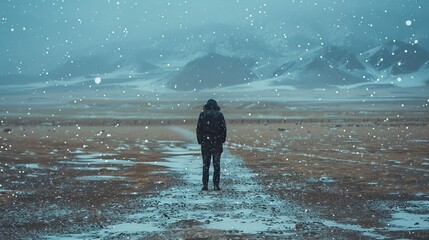 barren desert, surrounded by snowfall--a surreal and symbolic moment that represents his quest for meaning and identity amidst the chaos of fame and fortune 