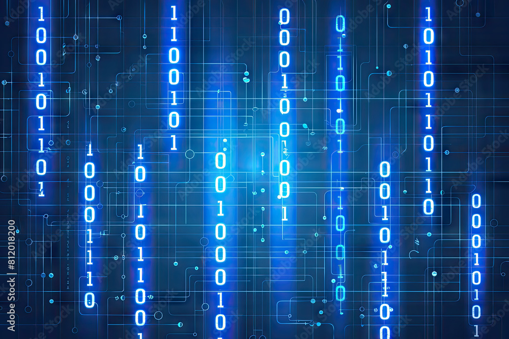 Poster digital pixel or bit patterns symbolizing data and communication