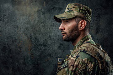 Fototapeta premium modern special forces soldier in camouflage uniform looking sideways