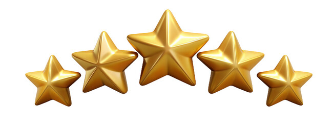 Five golden stars rate isolated on white transparent background