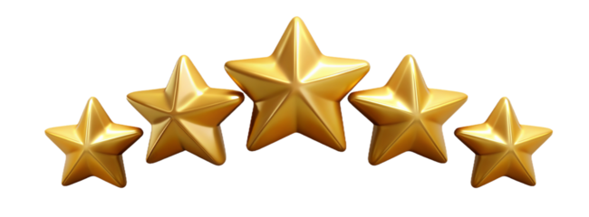 Five golden stars rate isolated on white transparent background