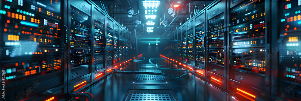 Poster photo realistic concept of crypto miners at work operating sophisticated mining rigs in high tech fa