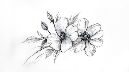 pencil sketch of flowers on a isolated background