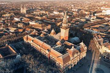 Aerial view of a famous Subotica town hall as a symbol of the city history and architectural...