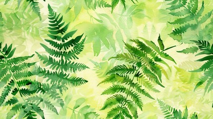 Delicate fern leaves in watercolor, ideal for a peaceful, green background