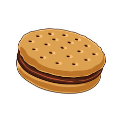 Illustration of biscuit cookie with chocolate cream on a white background in hand-drawn cartoon style.