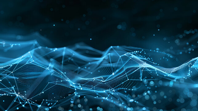 Data neon waves abstract background, dark digital space with network and lights, Concept of tech, texture, secure connection, cyber technology, polygon grid and future ,Abstruct background 