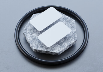 Stylized stone hexagon with logo recess