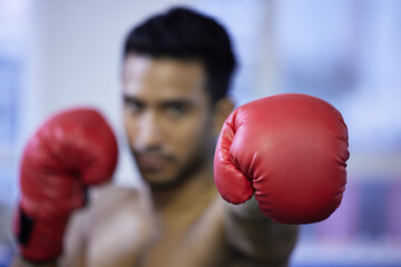 Fitness, boxing and glove of man closeup for exercise, workout or training for healthy body...