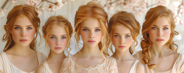 portrait of five blonde young girl