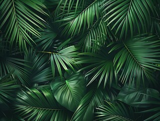 Green tropical leaves and palm tree leaves background 