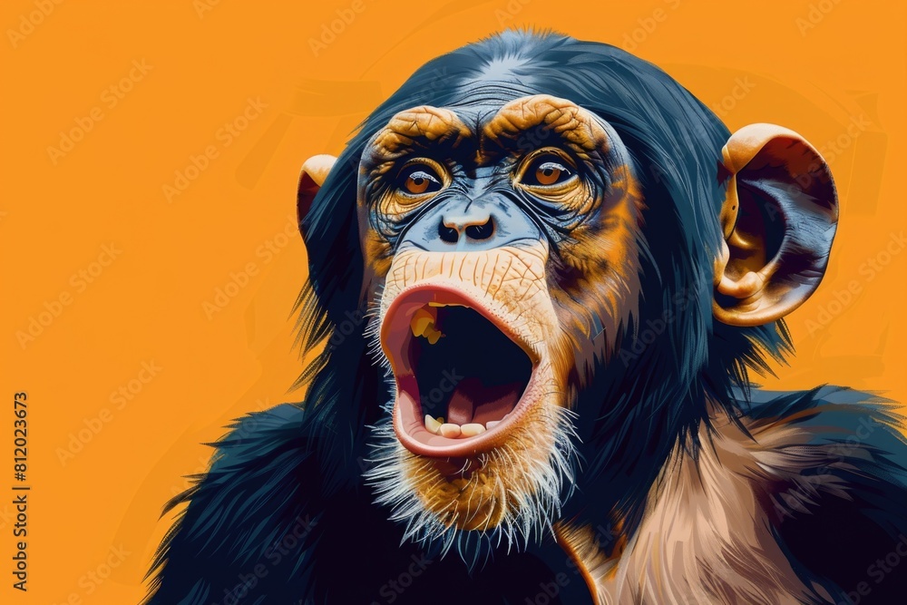 Poster close up of a monkey with its mouth open. suitable for wildlife and animal themes