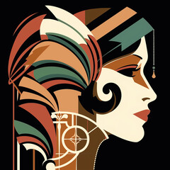  Illustrated vintage  abstract portrait of a woman.