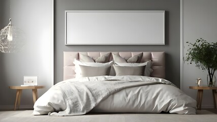 Empty Mock up landscape frame in bedroom 