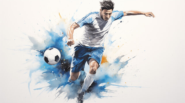 soccer player with ball abstract background