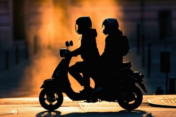 A couple riding a motorcycle in the city. Suitable for travel and transportation concepts