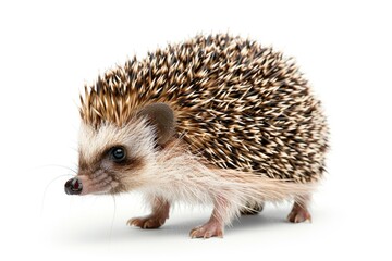 Fototapeta premium Adorable hedgehog standing on a white background, perfect for animal lovers and nature enthusiasts
