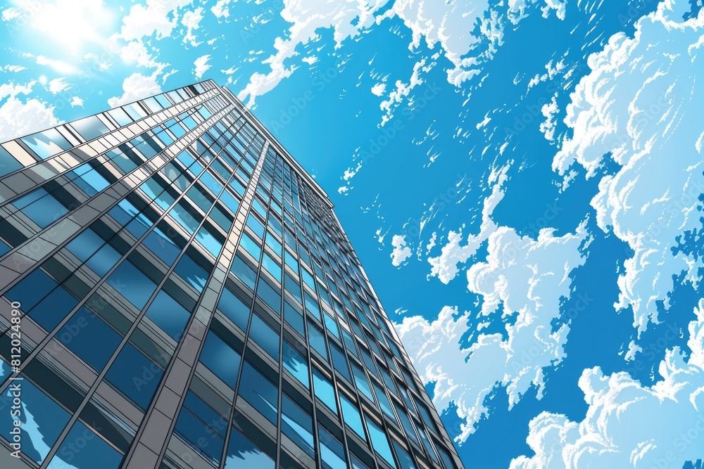 Poster a very tall building with numerous windows. perfect for architectural designs