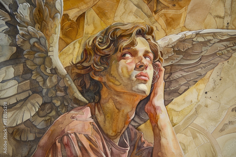 Poster abstract painting of a man with wings, suitable for artistic projects