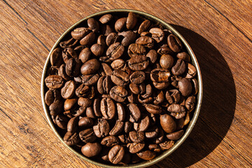 coffee beans on wooden background