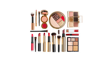 Set of various products for makeup professional makeup tools online shopping concept isolated on Transparent Background PNG