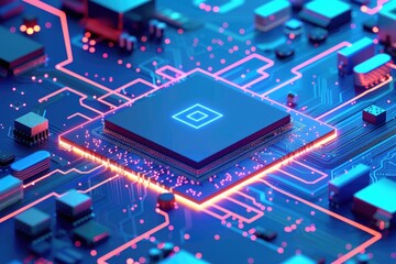 Fototapeta premium Close up of a computer chip on a circuit board. Ideal for technology and electronics concepts