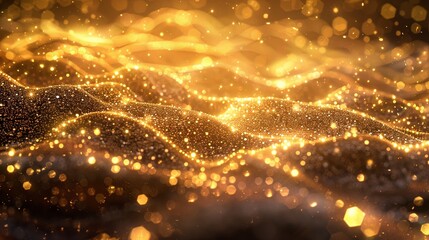 Naklejka premium Glowing golden waves of glitter casting a warm hue on brown