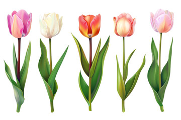 bouquet of tulips on white transparent background