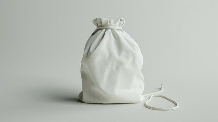 Simple yet elegant 3D illustration of a closed white fabric bag with a textured surface on a light gray background.