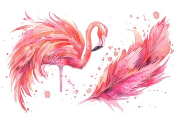 Beautiful watercolor painting of a pink flamingo, perfect for tropical themed designs