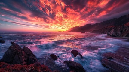 Dramatic sunset at a bridge along the Big Sur coast, California - Powered by Adobe