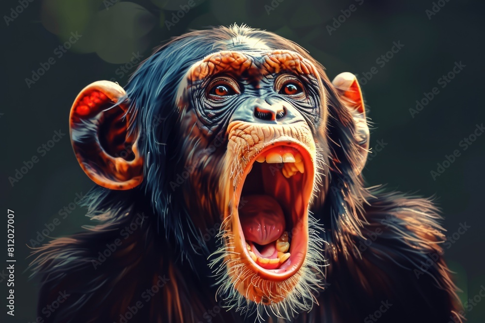 Poster Close-up of a monkey with its mouth open, suitable for various projects