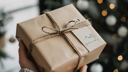 thoughtfulness of the giver with a sophisticated photo of a gift box accompanied by a handwritten card, showcased on a clean white backdrop to emphasize its significance.