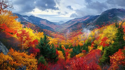 Majestic mountainsides blanketed in vibrant autumn foliage
