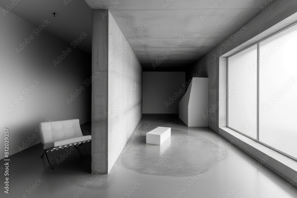 Poster Simple room with a chair and a window, suitable for various concepts