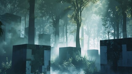 Obraz premium scary house in the woods with abstract background