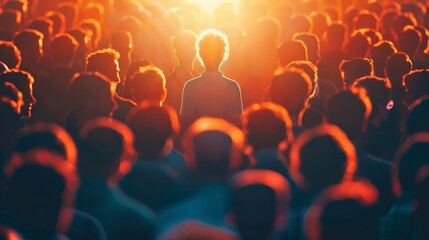Obraz premium Conceptual photo of a crowd with one individual highlighted by a distinct, bright aura, standing out among the rest
