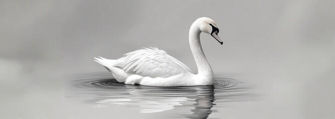 A white swan is swimming in a body of water - Powered by Adobe