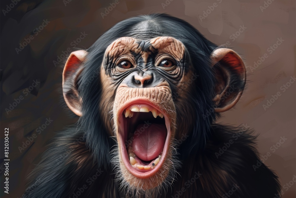 Poster close-up of a monkey with its mouth open. suitable for nature and wildlife themes