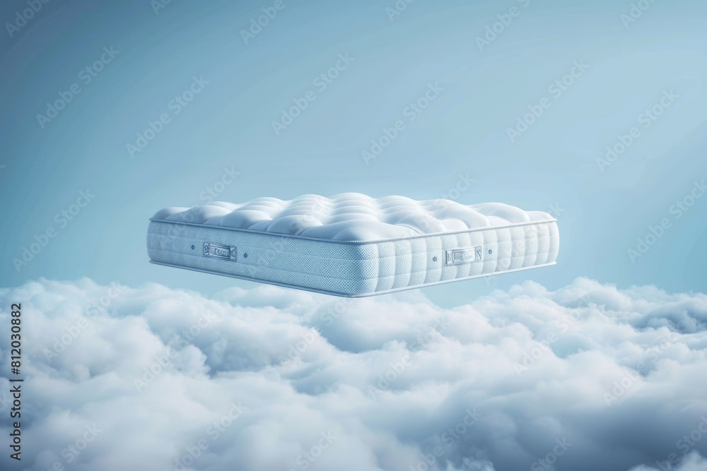Aufkleber A surreal image of a mattress floating in the air above the clouds. Perfect for dreamy concepts