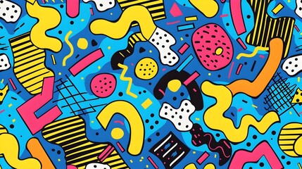 Vibrant Retro Memphis-Style Abstract Geometric Pattern Design