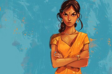 A woman standing with her arms crossed. Suitable for business or casual concepts